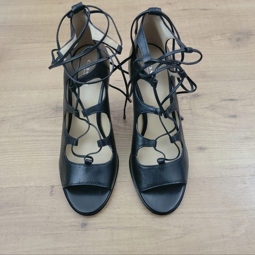 COACH Kira Lace-Up Black Leather Heels - Picture 7 of 14